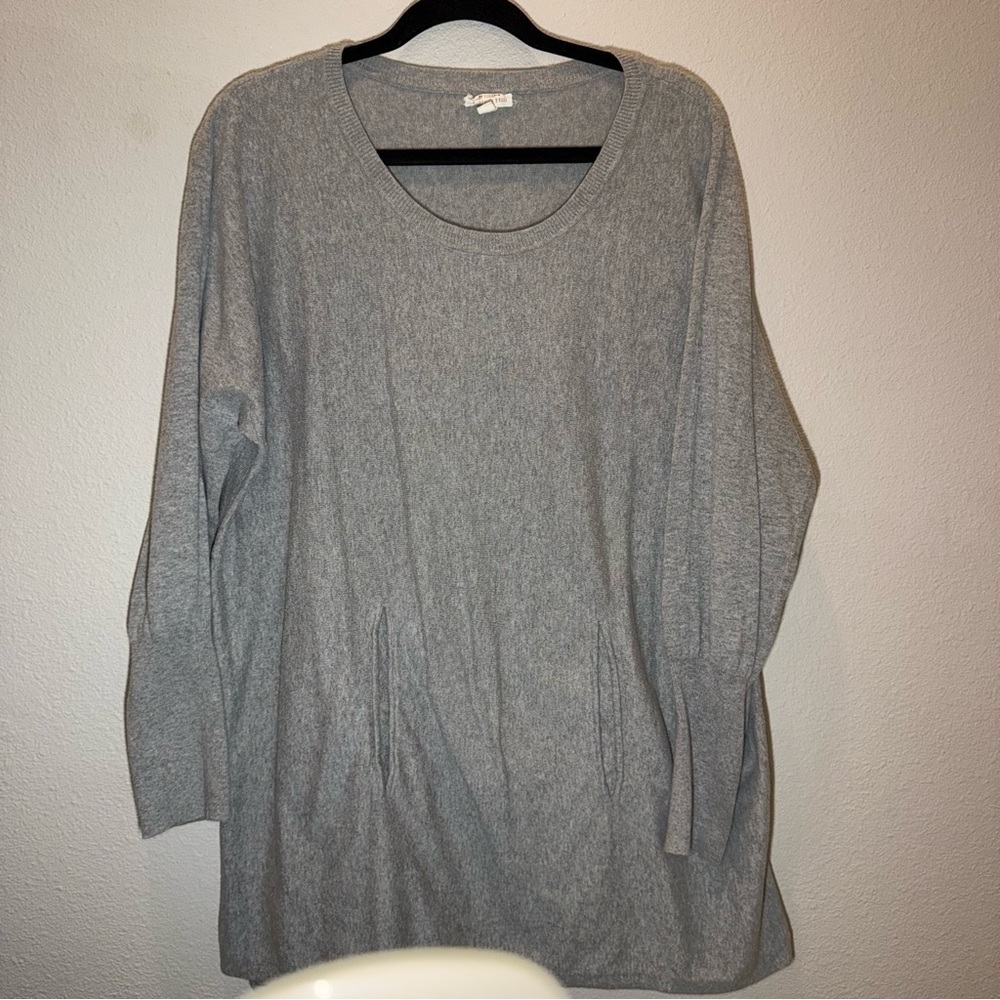 Garnet Hill Gray Boxy Tunic Top kangaroo pocket soft xl lounge comfy